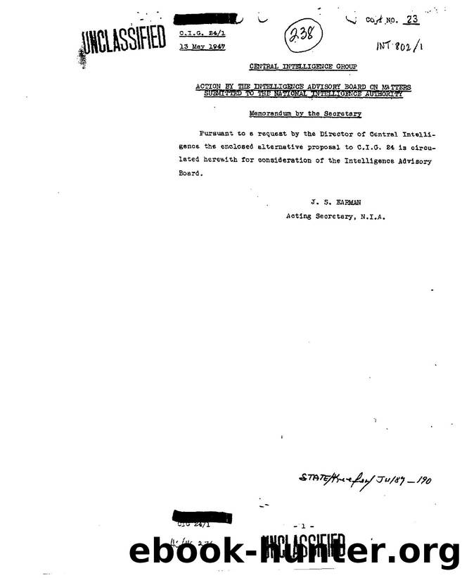 MEMO RE  ACTION BY THE INTELLIGENCE ADVISORY BOARD ON MATTERS SUBMITTED TO THE NATIONAL INTELLIGENCE AUTHORITY 3efa by Unknown