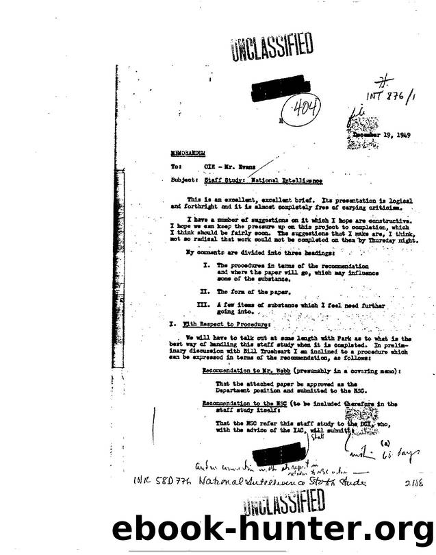 MEMO RE  STAFF STUDY  NATIONAL INTELLIGENCE 3e72 by Unknown