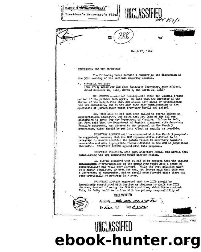 MEMO RE  SUMMARY OF THE DISCUSSIN AT THE 36TH MEETING OF THE NATIONAL SECURITY COUNCIL 3e62 by Unknown