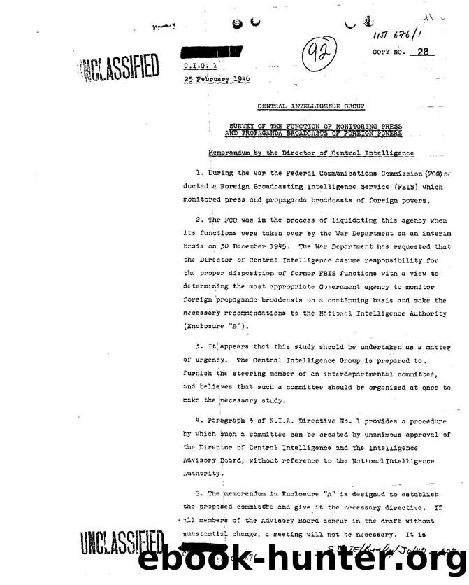 MEMO RE  SURVEY THE FUNCTION OF MONITORING PRESS AND PROPAGANDA BROADCASTS OF FOREIGN POWERS 3d83 by Unknown