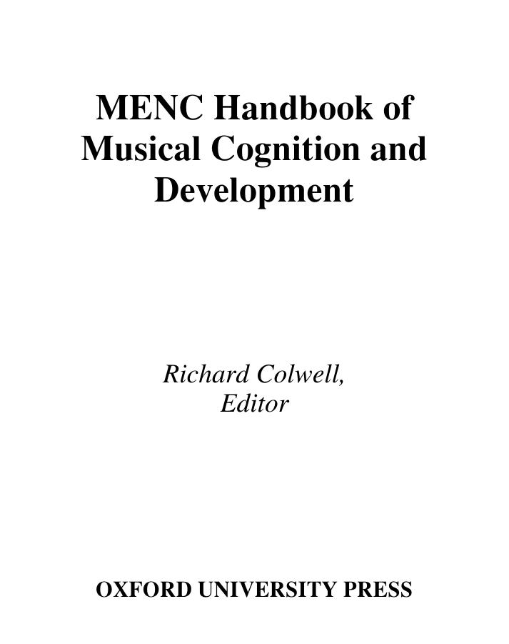MENC Handbook of Musical Cognition and Development by Richard Colwell