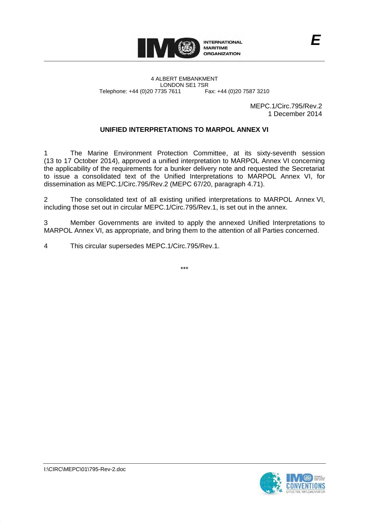 MEPC.1Circ.795Rev.2 - Unified Interpretations to MARPOL Annex VI by Redistributed by Regs4ships Ltd