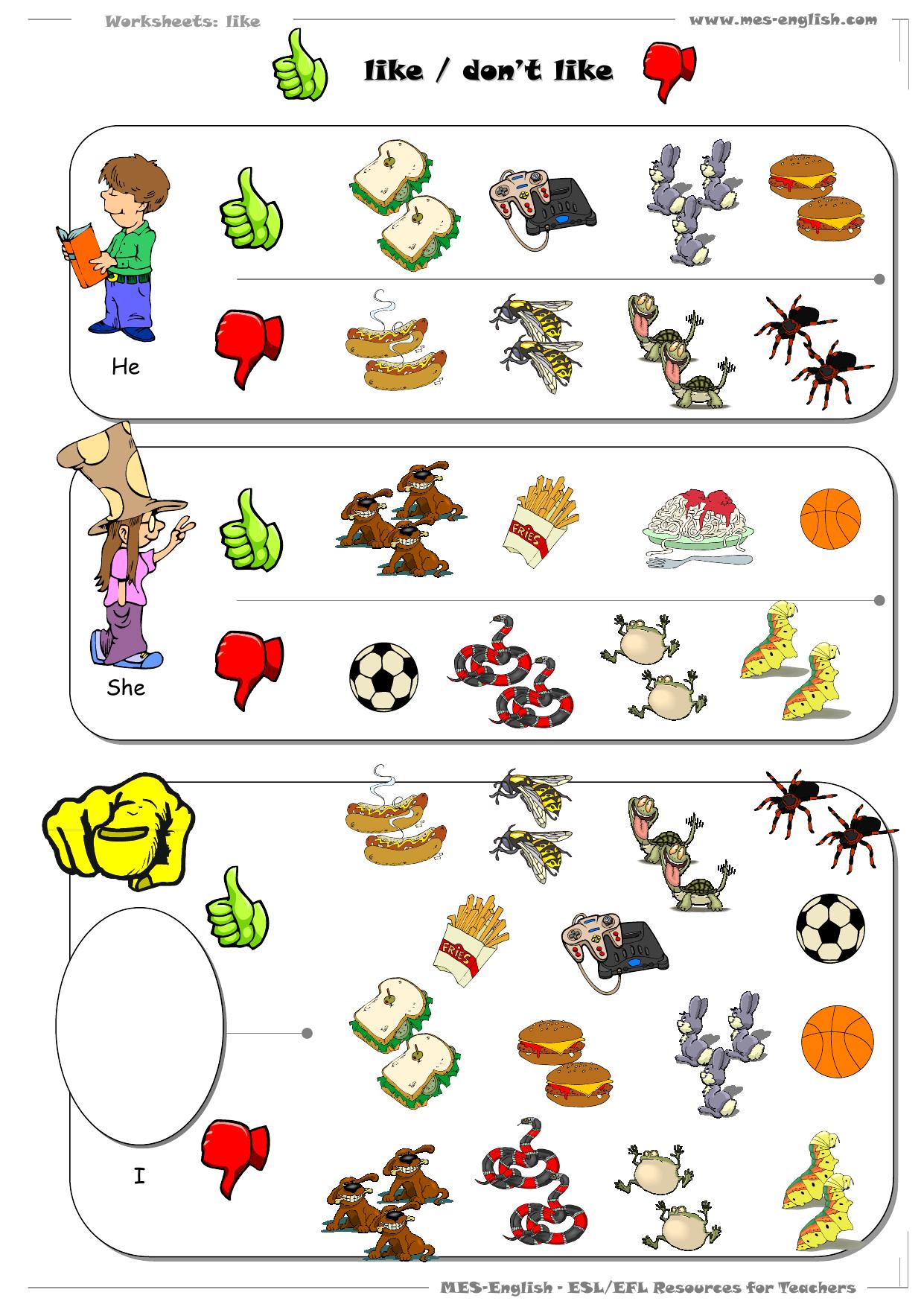 MES-English.com - talking worksheets: likes by Mark Cox