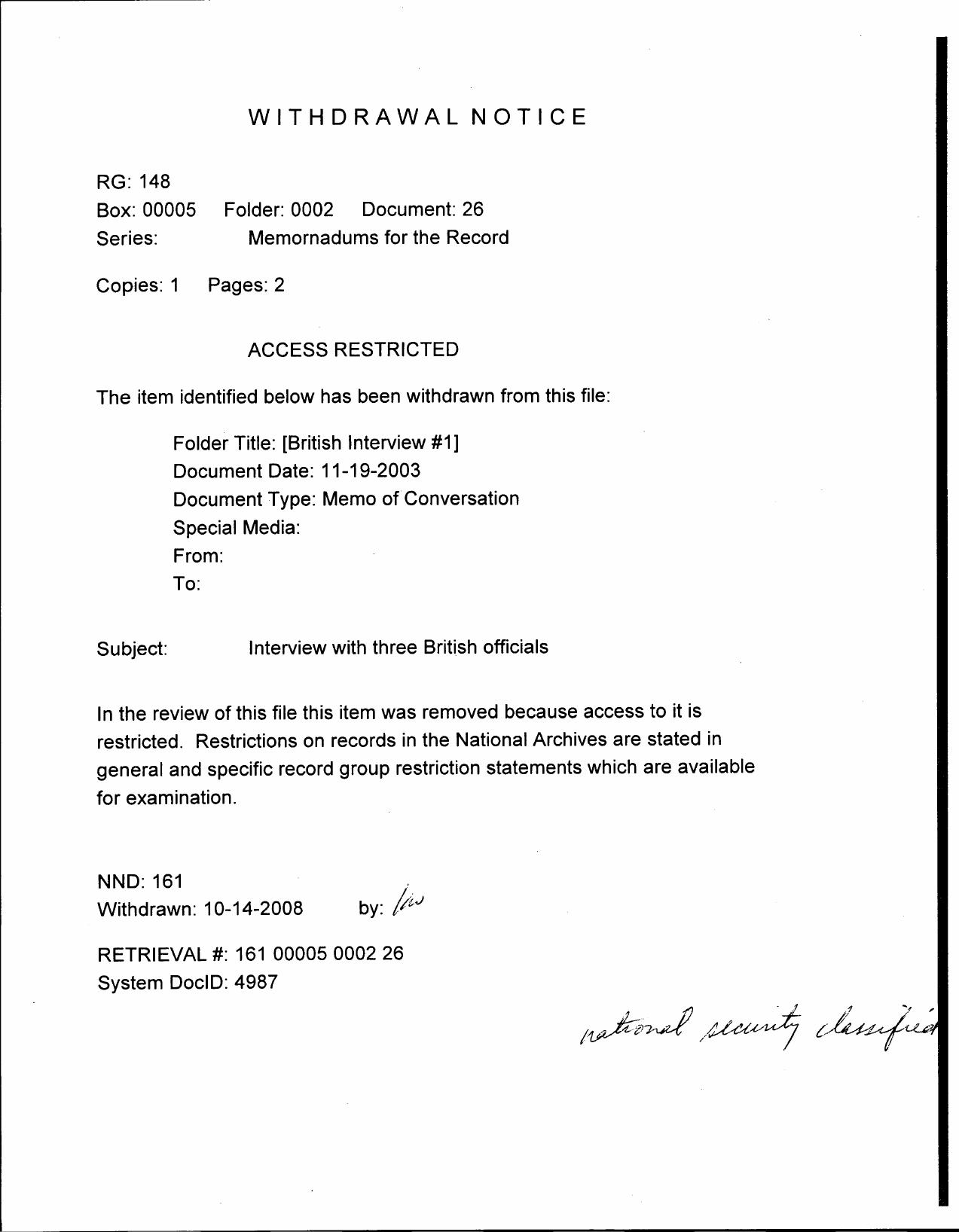 MFR NARA- NA- UK- British Interview 1- 11-19-03- WN- 00051 by Unknown