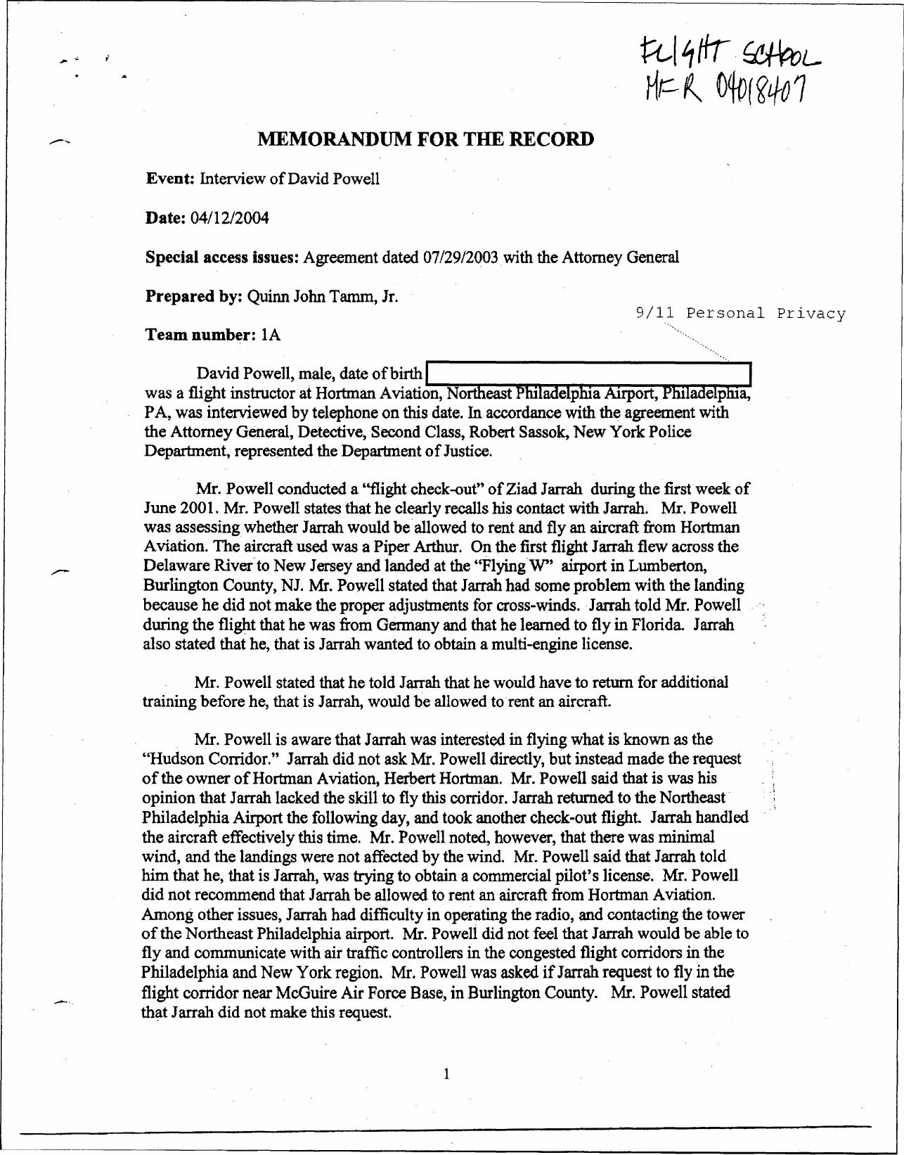 MFR NARA- T1A- Hortman Aviation- Powell David- 4-12-04- 00550 by Unknown