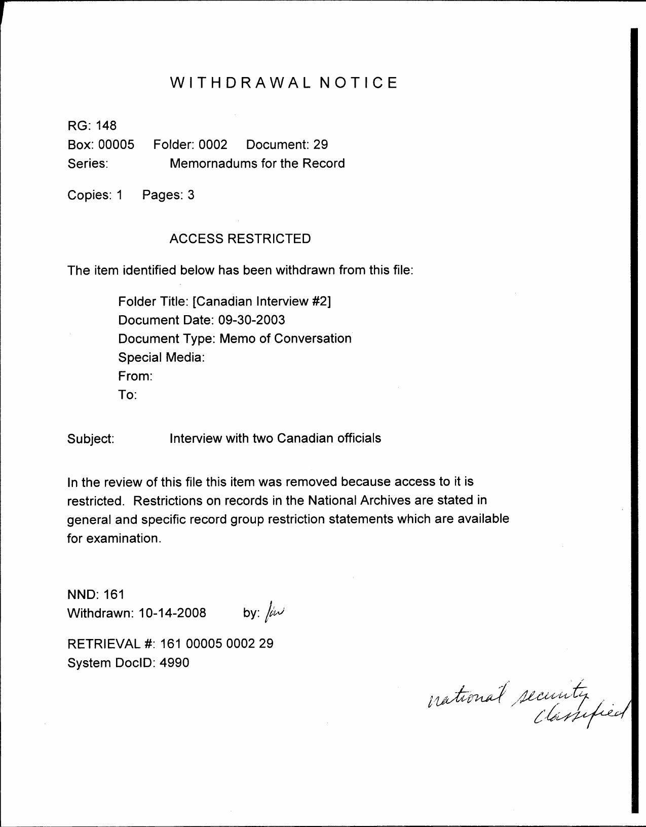 MFR NARA- T2- Canada- Interview 2- 9-30-03- WN- 00123 by Unknown