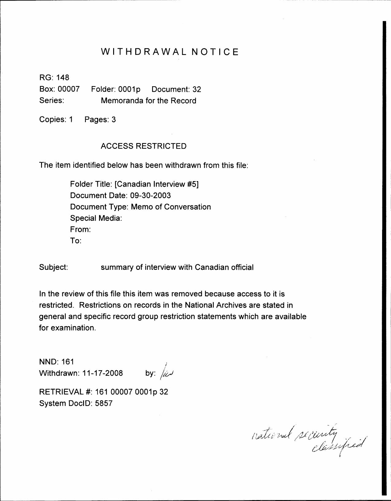 MFR NARA- T2- Canada- Interview 5- 9-30-03- WN- 00120 by Unknown