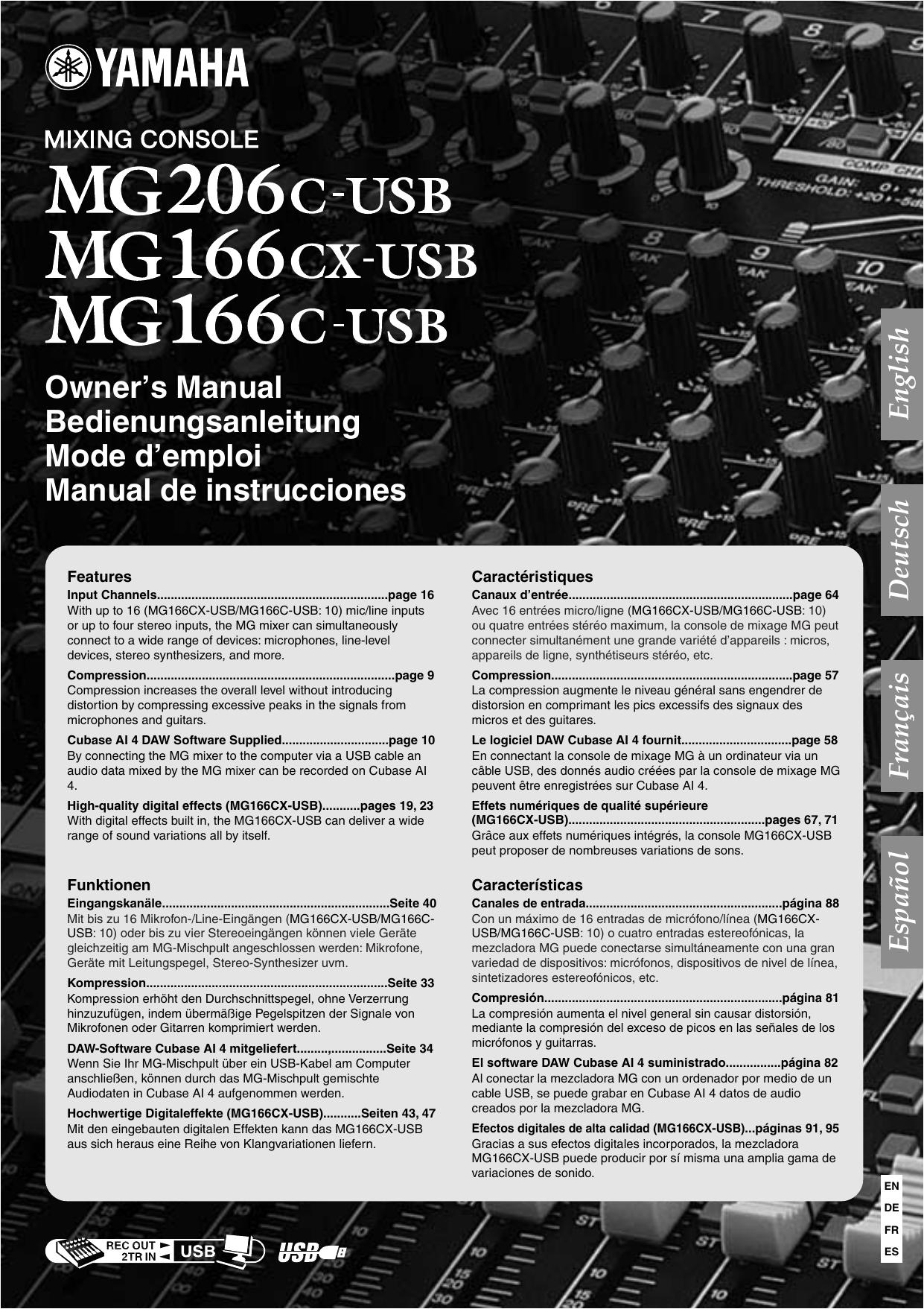 MG206C-USBMG166CX-USBMG166C-USB Owner's Manual by U.R.G. Pro Audio && Digital Musical Instrument Division Yamaha Corporation