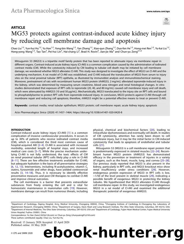 MG53 protects against contrast-induced acute kidney injury by reducing cell membrane damage and apoptosis by unknow