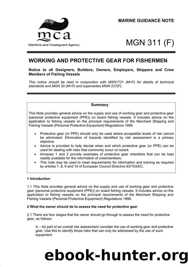 MGN 311 (F) - Working and Protective Gear for Fishermen (Rev. 0720) by Redistributed by Regs4ships Ltd