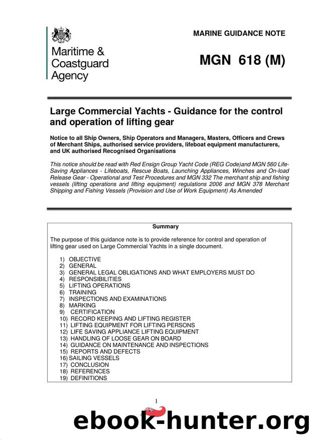 MGN 618 (M) - Large Commercial Yachts - Guidance for the Control and Operation of Lifting Gear by David.Wagstaff