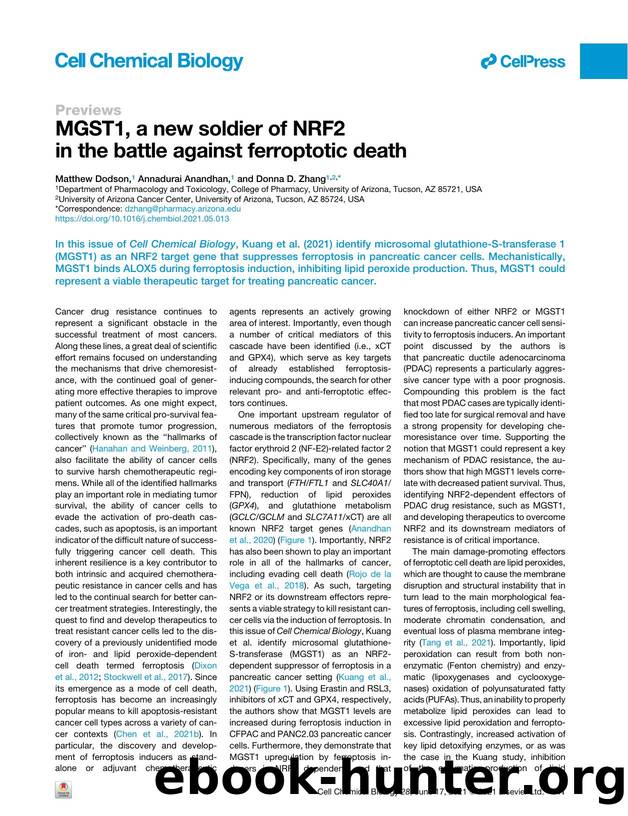 MGST1, a new soldier of NRF2 in the battle against ferroptotic death by Matthew Dodson & Annadurai Anandhan & Donna D. Zhang