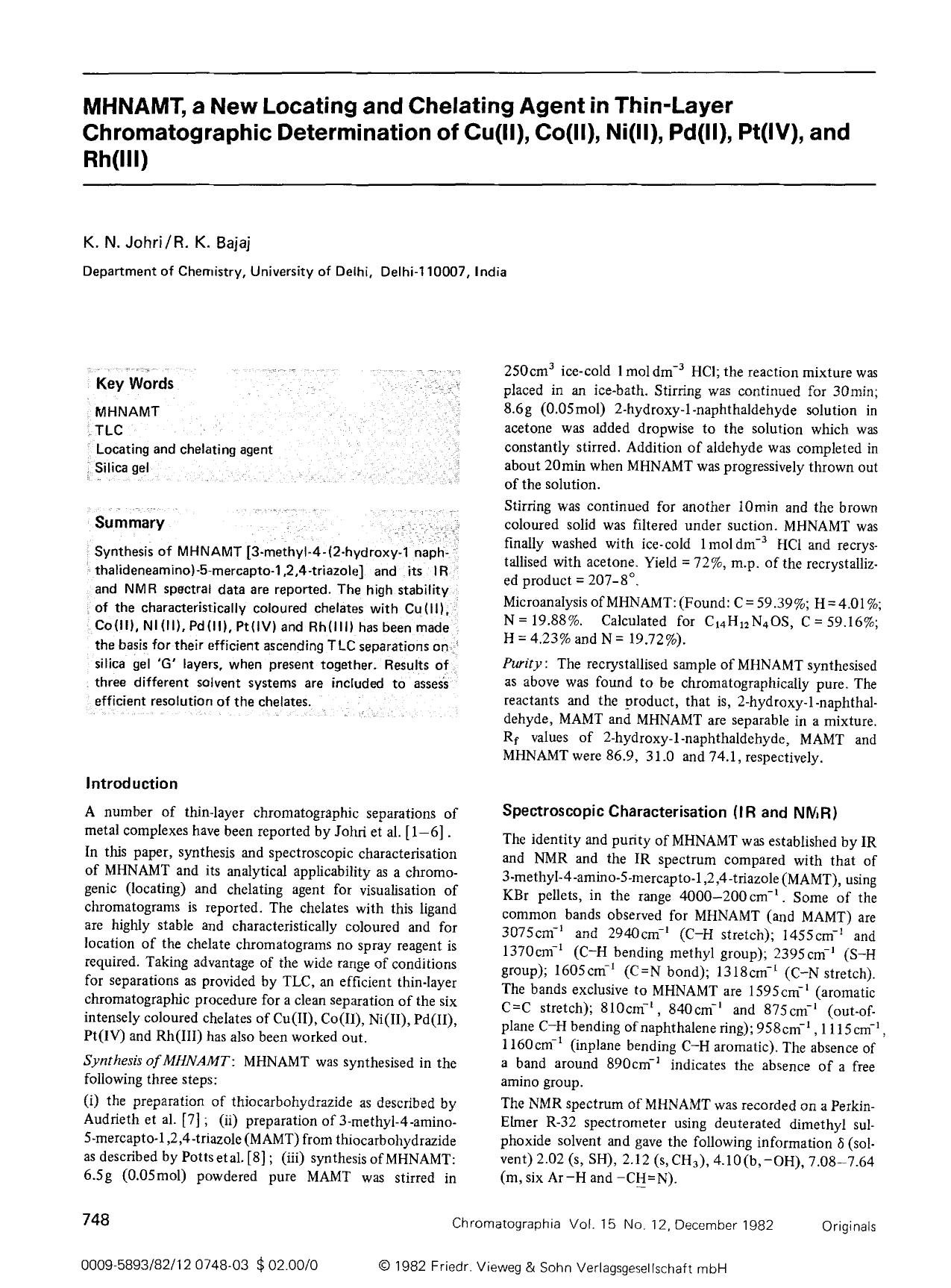MHNAMT, a new locating and chelating agent in thin-layer chromatographic determination of Cu(II), Co(II), Ni(II), Pd(II), Pt(IV), and Rh(III) by Unknown