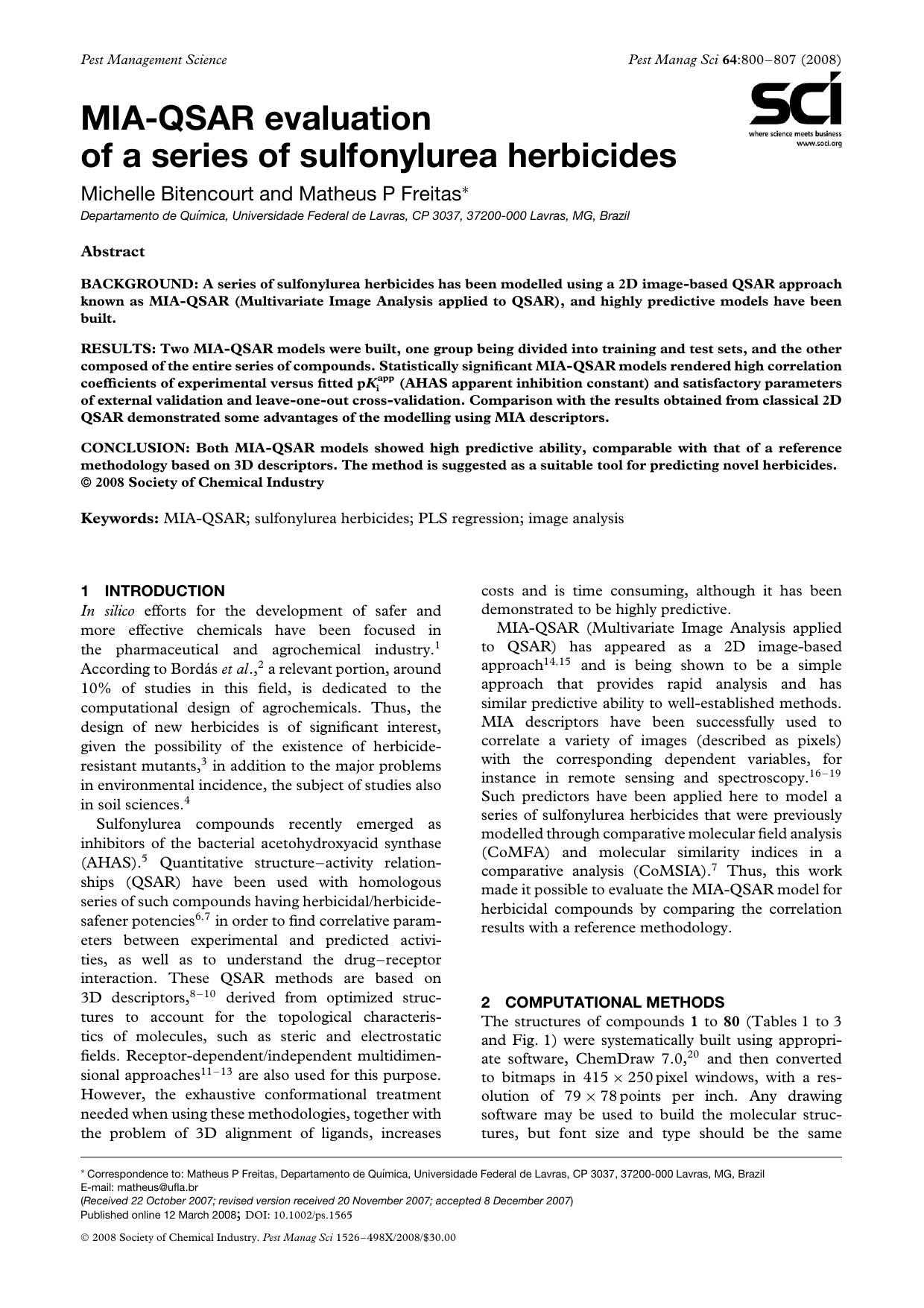 MIA-QSAR evaluation of a series of sulfonylurea herbicides by Unknown