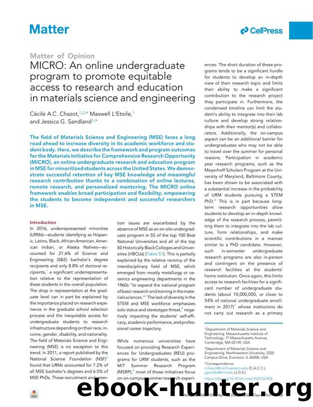 MICRO: An online undergraduate program to promote equitable access to research and education in materials science and engineering by Cécile A.C. Chazot & Maxwell L’Etoile & Jessica G. Sandland