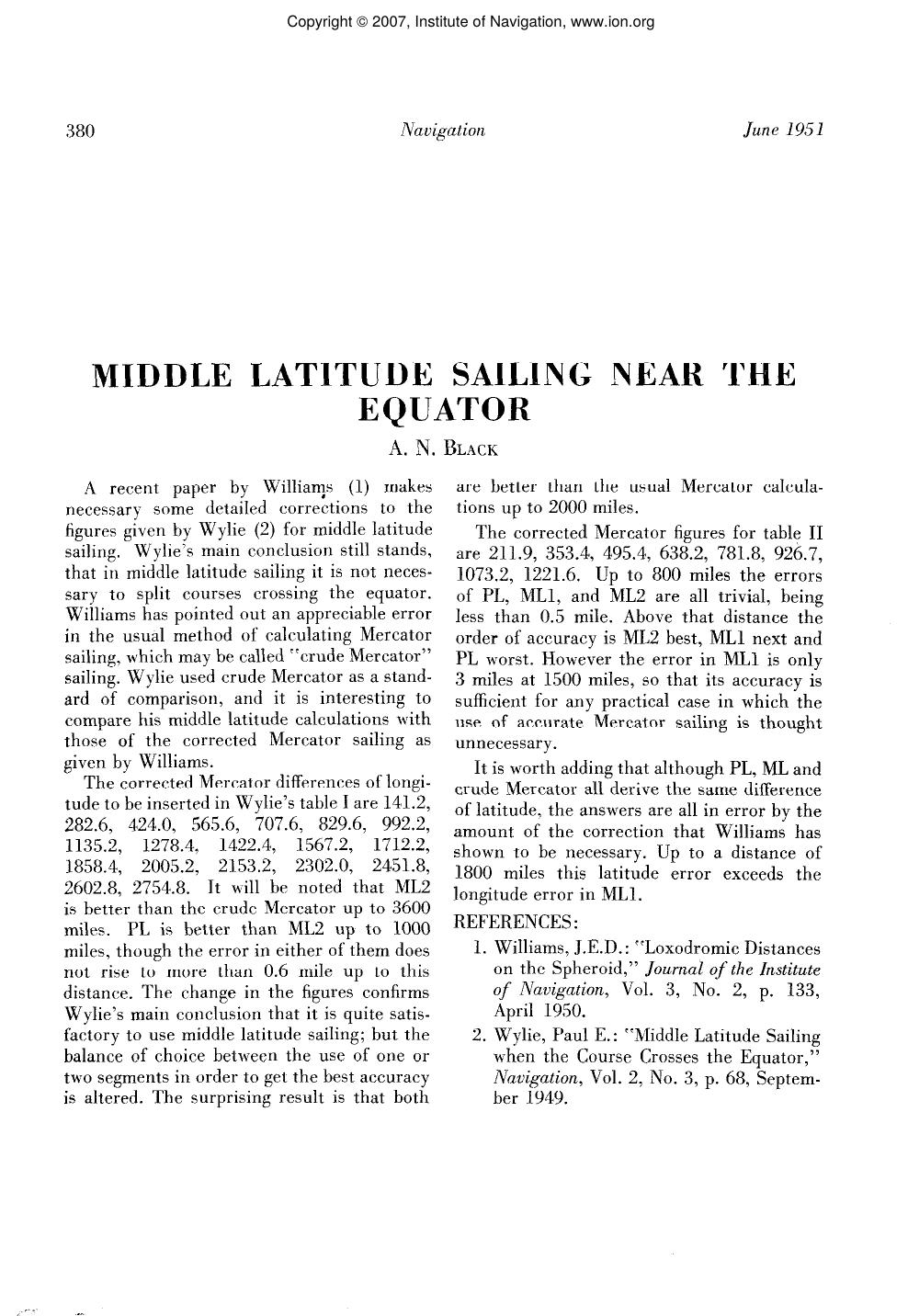MIDDLE LATITUDE SAILING NEAR THE EQUATOR by A. N. BLACK