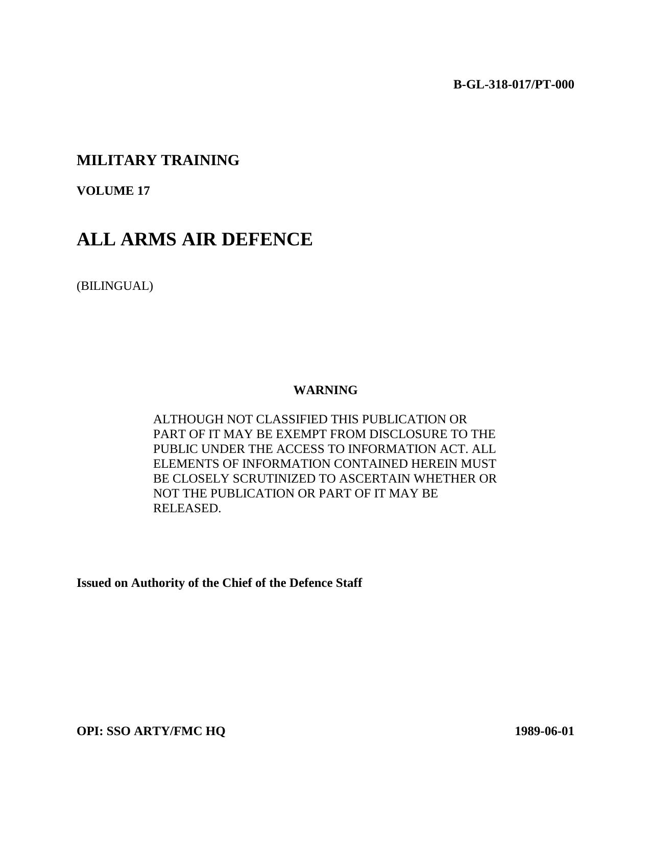 MILITARY TRAINING, VOLUME 17, ALL ARMS AIR DEFENCE by B-GL-318-017PT-000