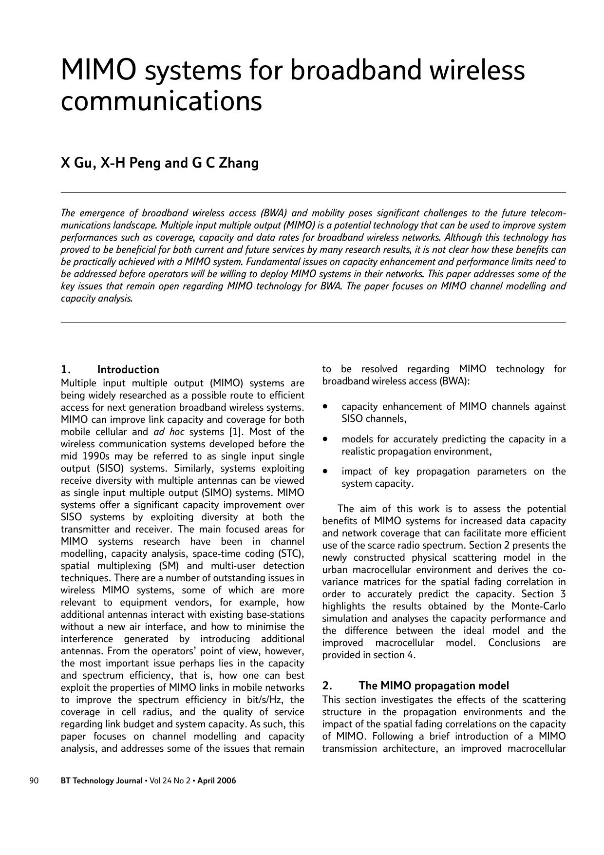 MIMO systems for broadband wireless communications by Unknown