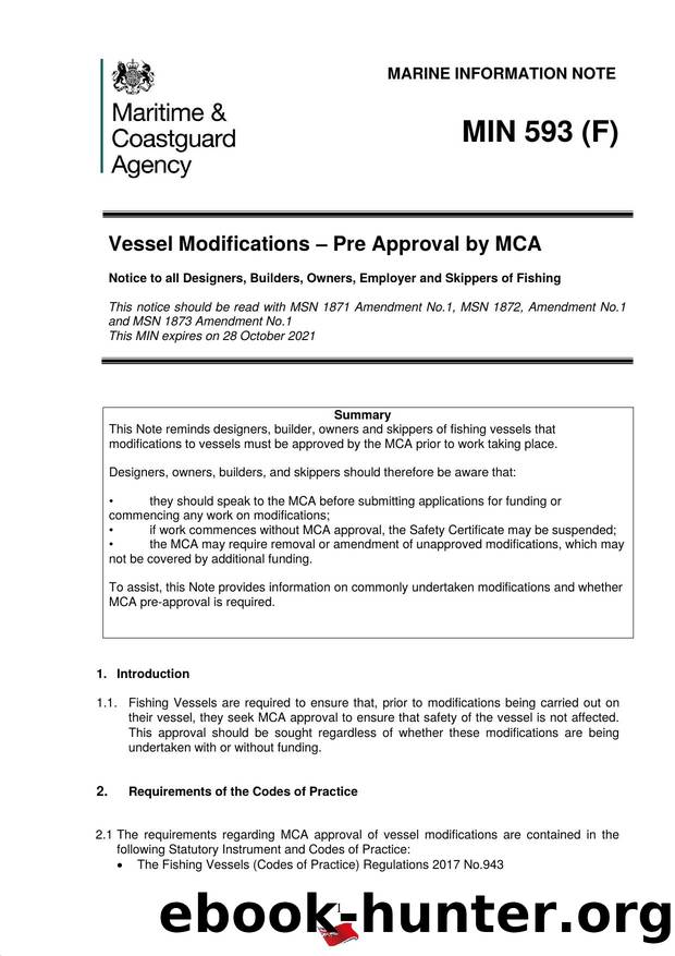 MIN 593 (F) - Vessel Modifications - Pre Approval by MCA by Redistributed by Regs4ships Ltd