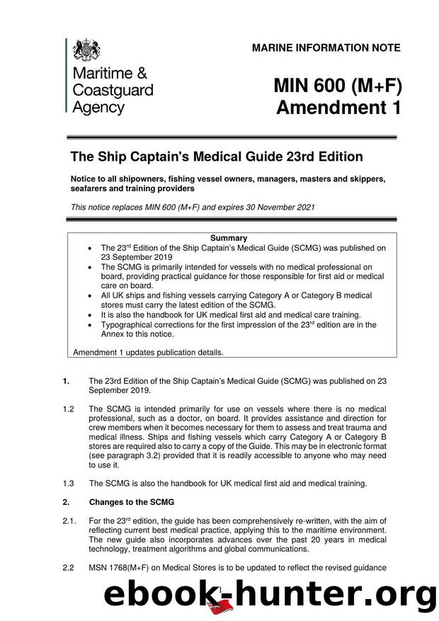 MIN 600 (M+F) - The Ship Captain's Medical Guide 23rd Edition (Amendment 1) by Redistributed by Regs4ships Ltd