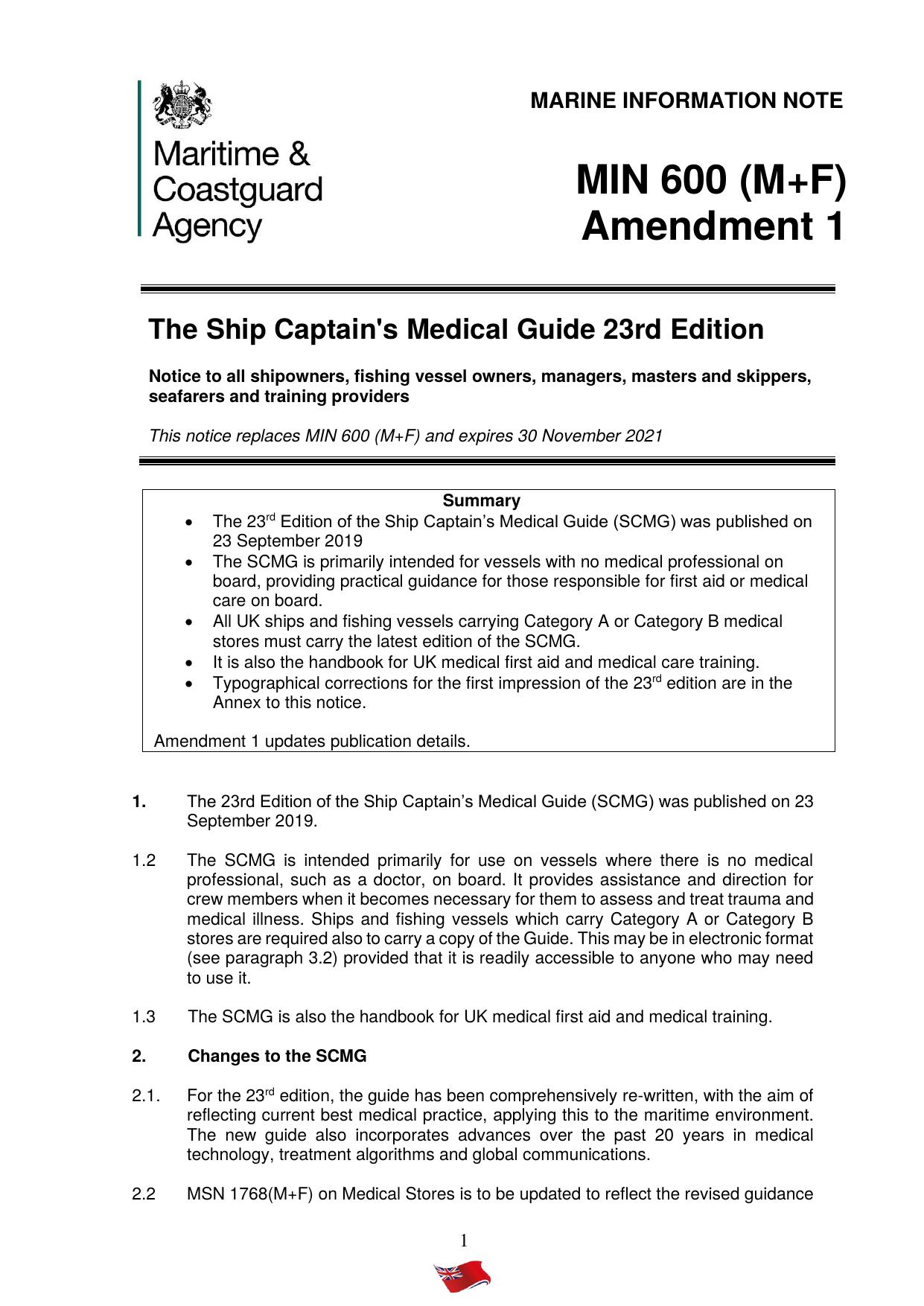 MIN 600 (M+F) Amendment 1 The ships captain's medical guide 23rd edition by David.Wagstaff
