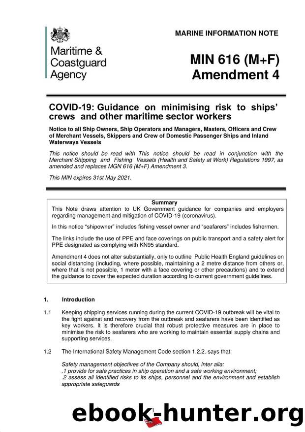 MIN 616 (M+F) - Guidance on Minimising Risk to Ships' Crews and other Maritime Sector Workers (Amendment 4) by David.Wagstaff