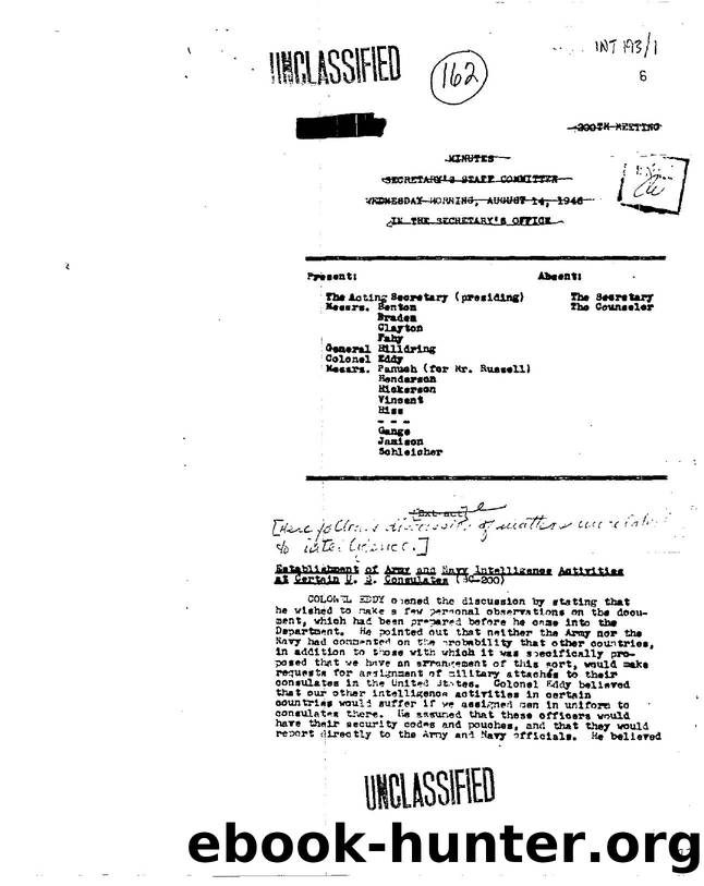 MINUTES RE  ESTABLISHMENT OF ARMY AND NAVY INTELLIGENCES ACTIVITIES AT CERTAIN U.S. CONSULATES 3dcb by Unknown