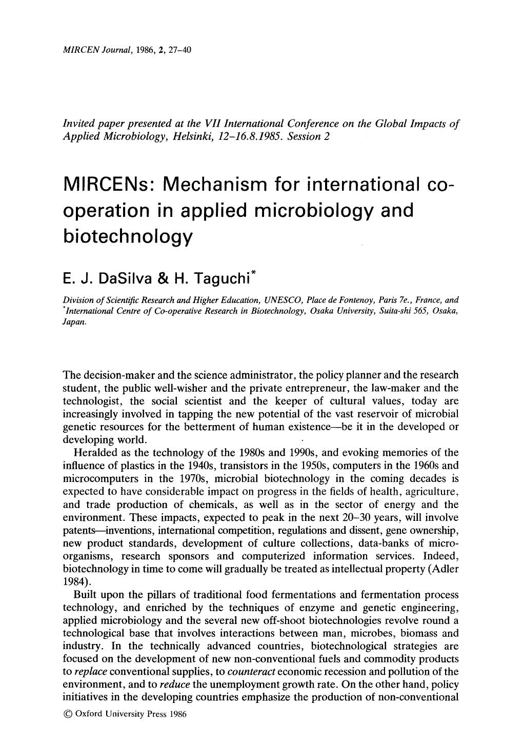 MIRCENs: Mechanism for international co-operation in applied microbiology and biotechnology by Unknown