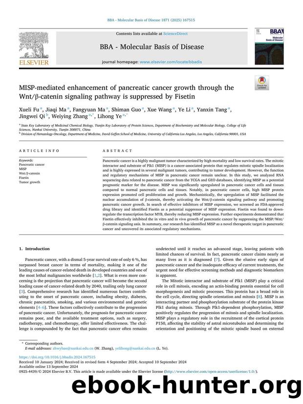 MISP-mediated enhancement of pancreatic cancer growth through the WntÎ²-catenin signaling pathway is suppressed by Fisetin by unknow