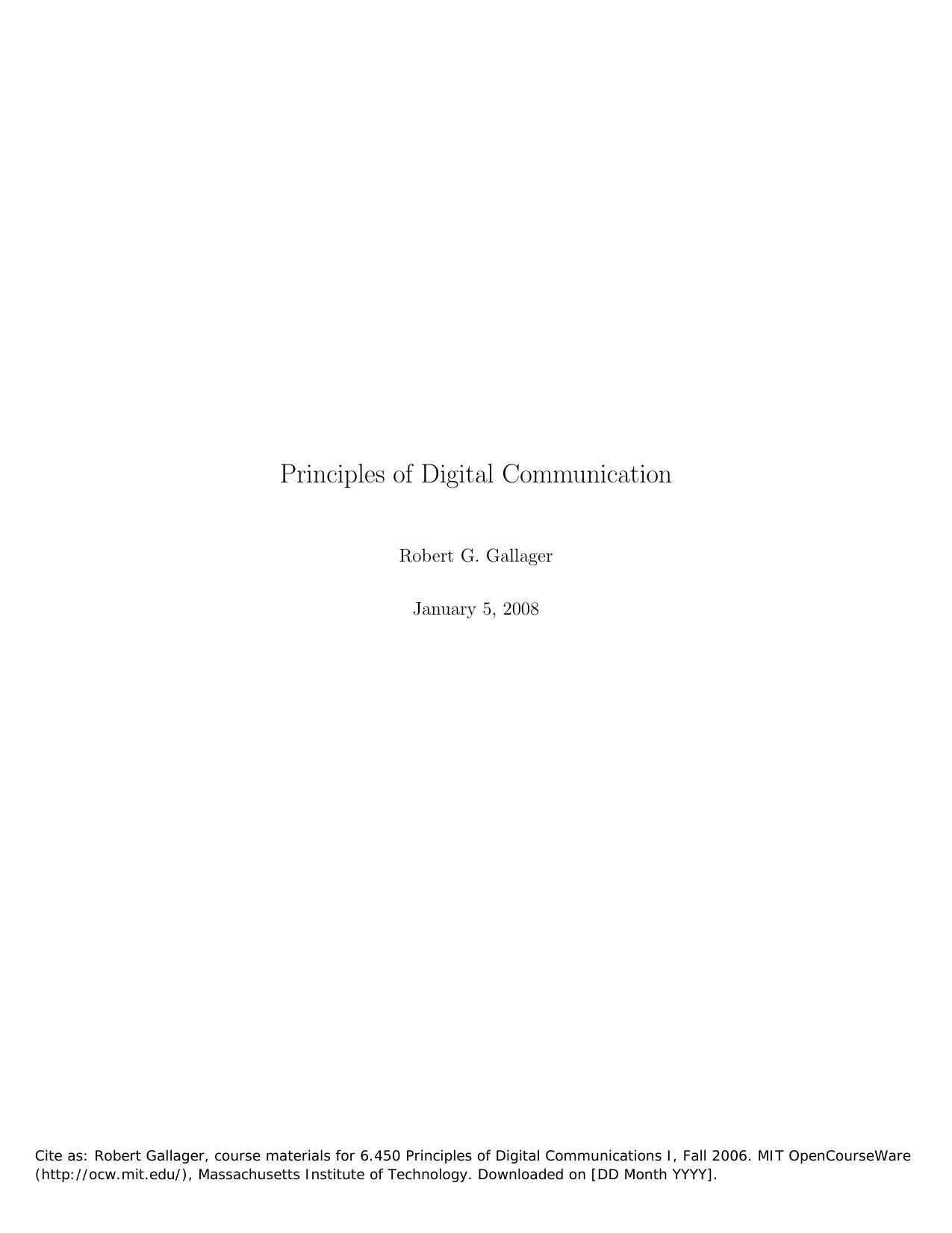 MIT Principal of Digital Communication I by Unknown