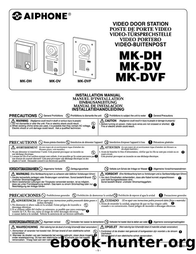 MK-DH, MK-DV, MK-DVF Fixed Camera Video Door Station Instructions by Unknown
