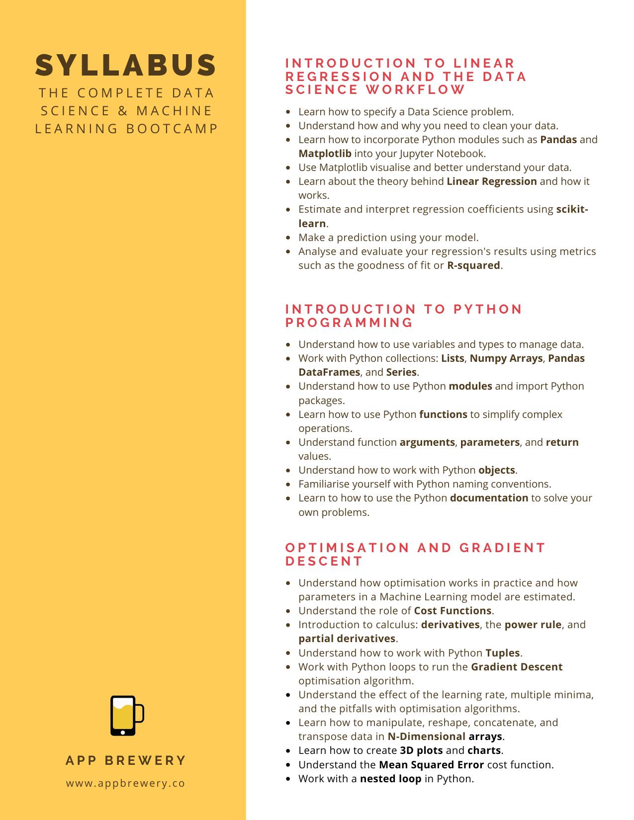ML Data Science Syllabus by londonappbrewery