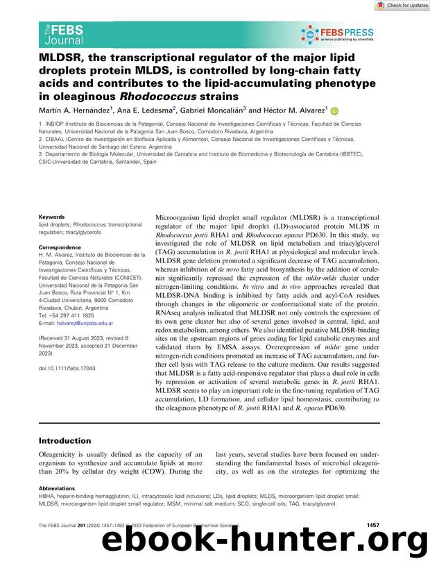 MLDSR, the transcriptional regulator of the major lipid droplets protein MLDS, is controlled by longâchain fatty acids and contributes to the lipidâaccumulating phenotype in ol by Unknown