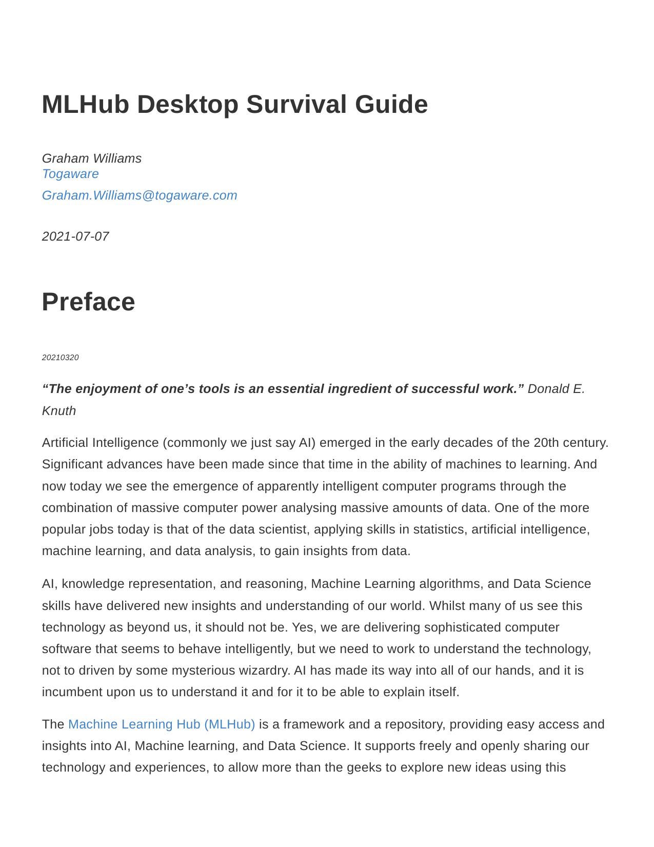 MLHub Desktop Survival Guide by G J Williams