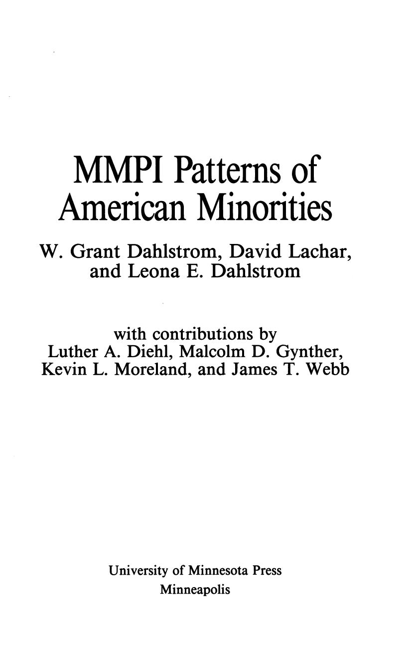 MMPI Patterns of American Minorities by unknow