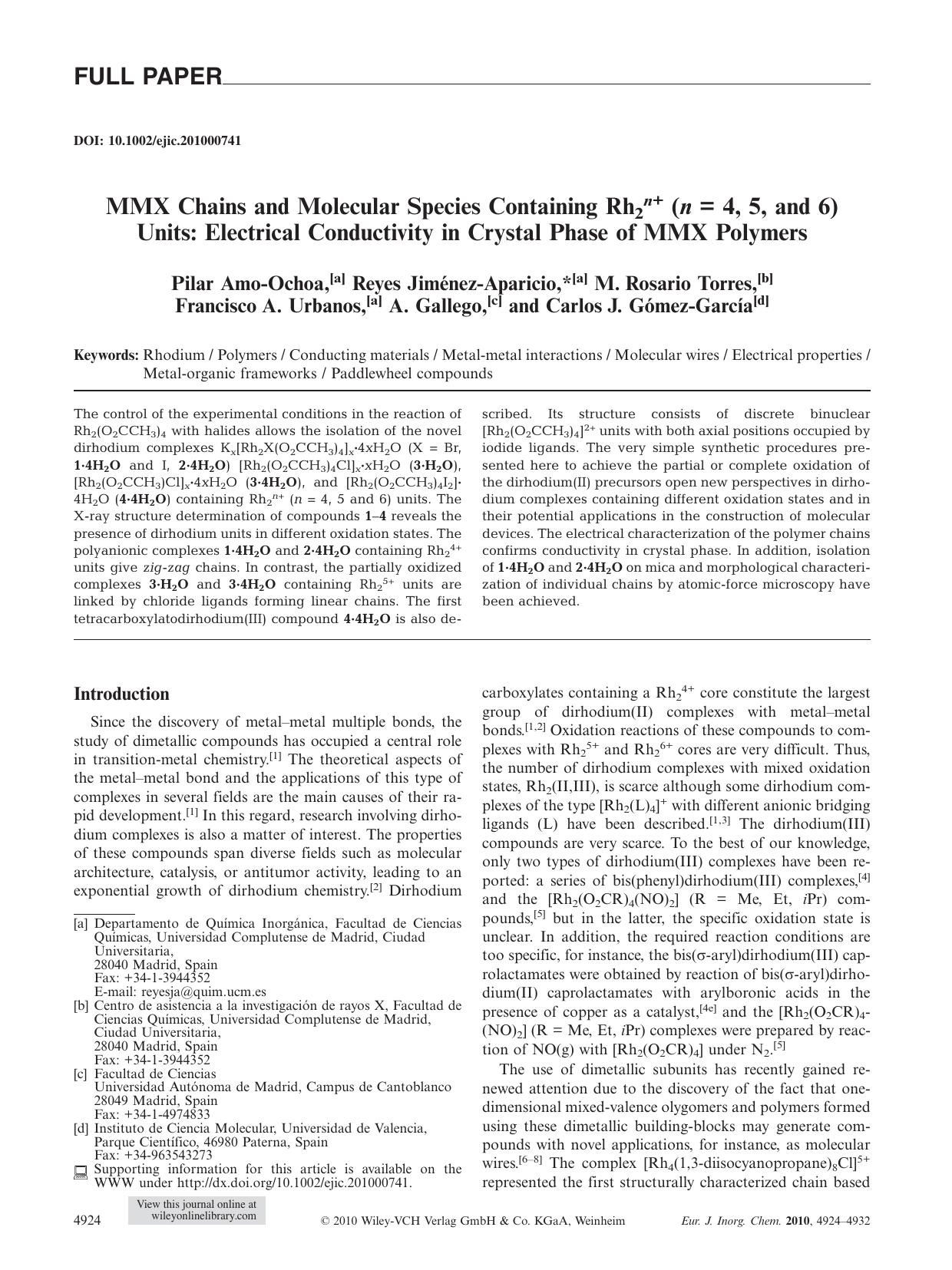 MMX Chains and Molecular Species Containing Rh2n+ (n = 4, 5, and 6) Units: Electrical Conductivity in Crystal Phase of MMX Polymers by Unknown
