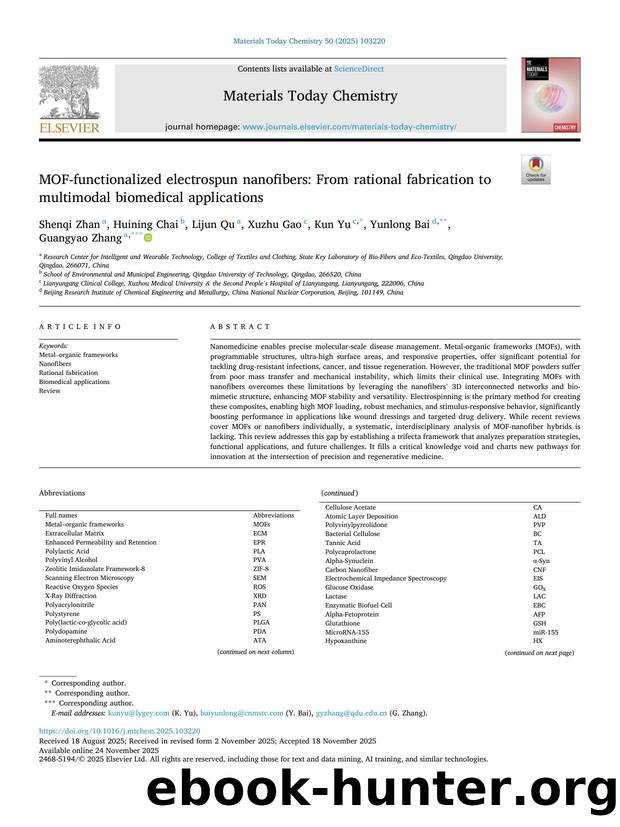 MOF-functionalized electrospun nanofibers: From rational fabrication to multimodal biomedical applications by Shenqi Zhan