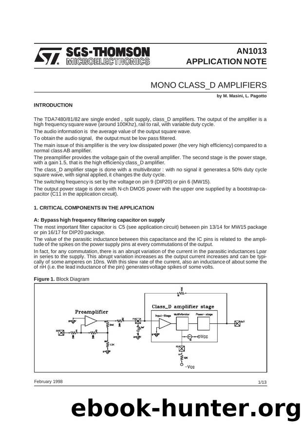 MONO CLASS_D AMPLIFIERS by SGS-THOMSON Microelectronics