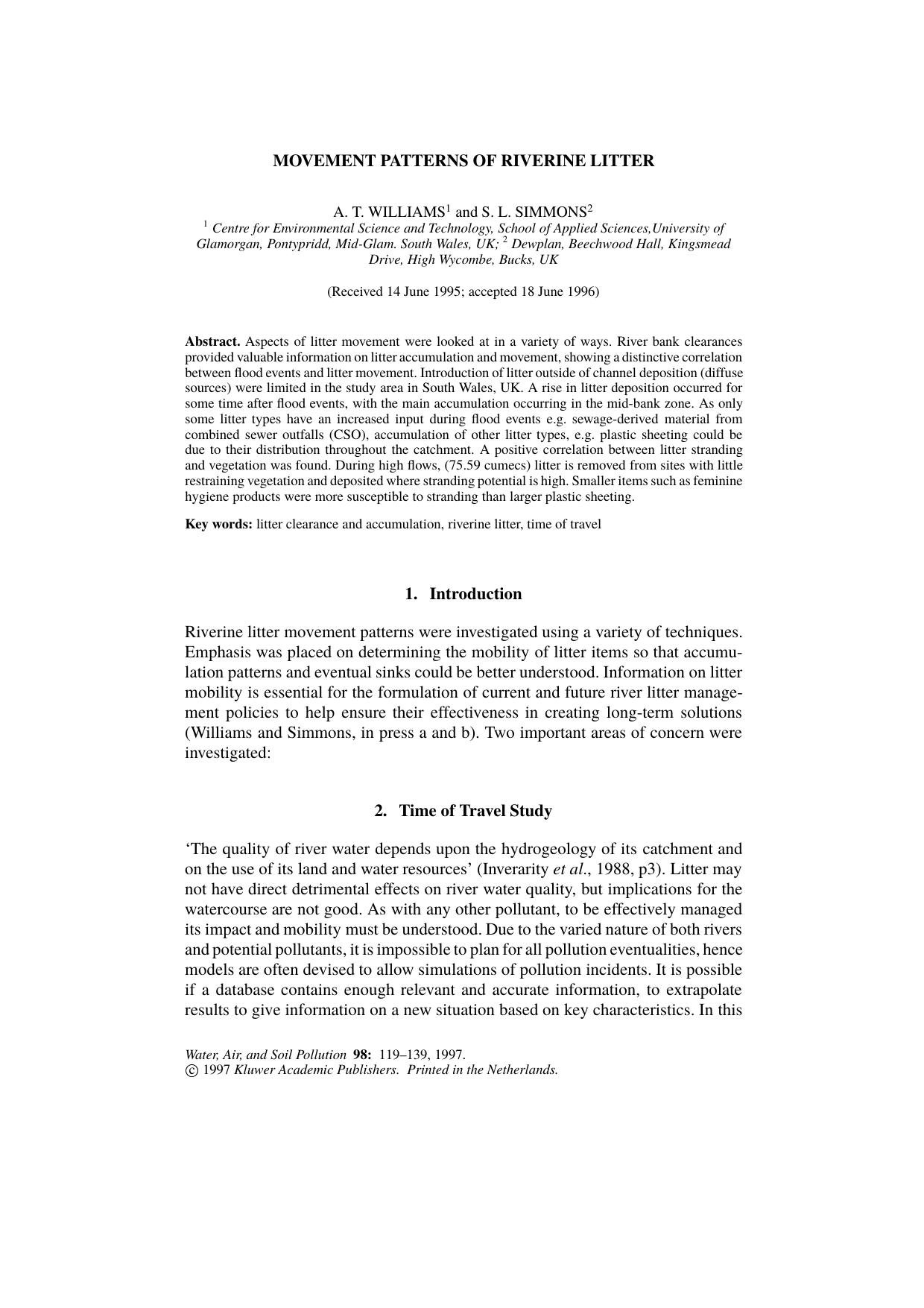MOVEMENT PATTERNS OF RIVERINE LITTER by Unknown