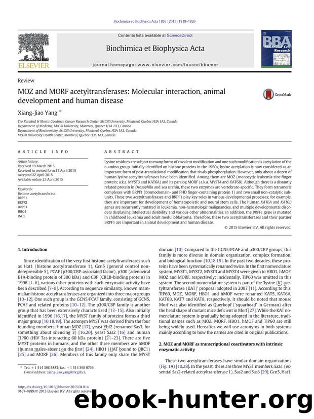 MOZ and MORF acetyltransferases: Molecular interaction, animal development and human disease by Xiang-Jiao Yang