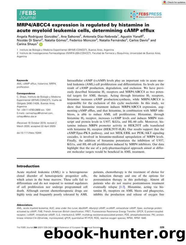 MRP4ABCC4 expression is regulated by histamine in acute myeloid leukemia cells, determining cAMP efflux by Unknown