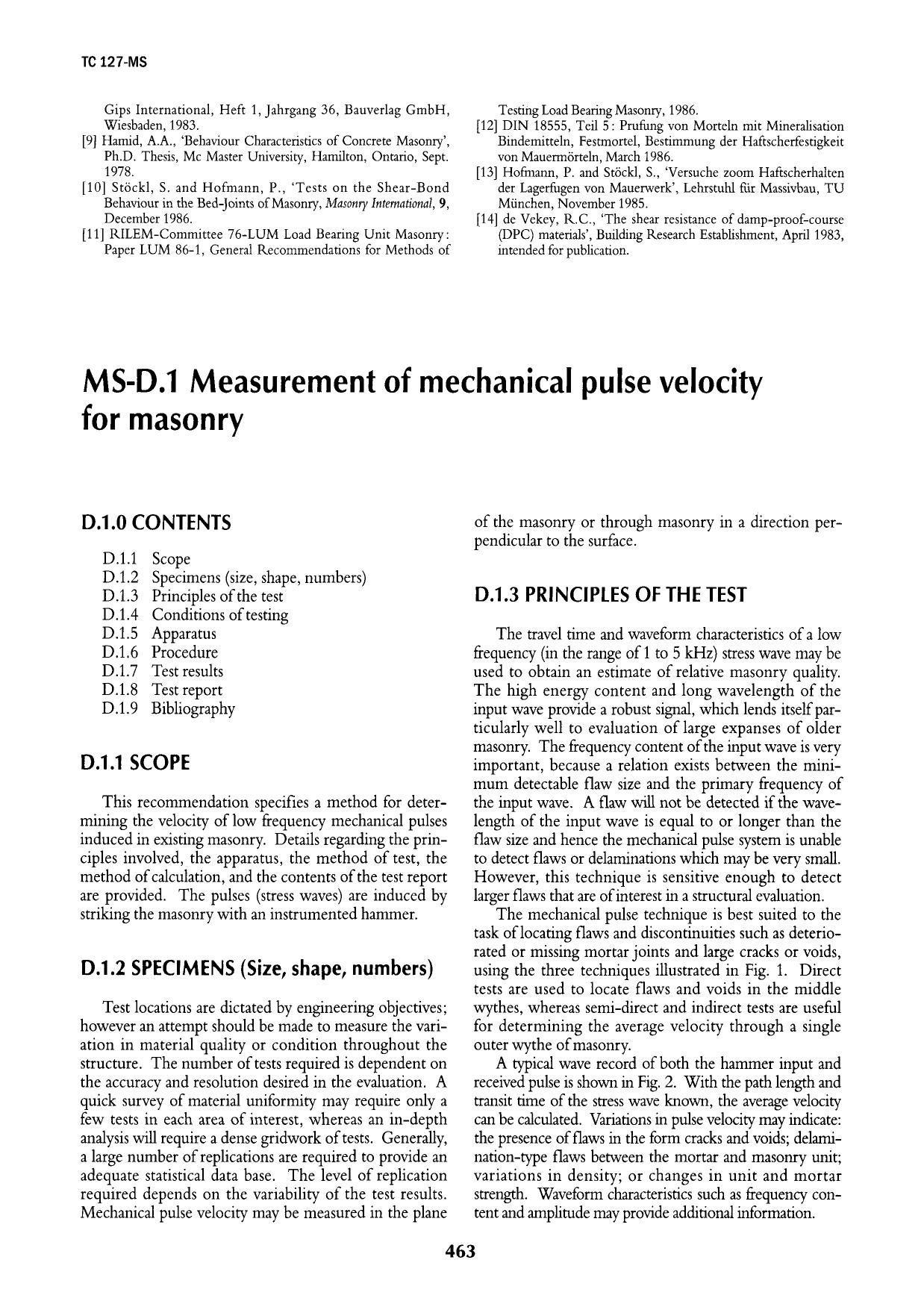 MS-D.1 Measurement of mechanical pulse velocity for masonry by Unknown