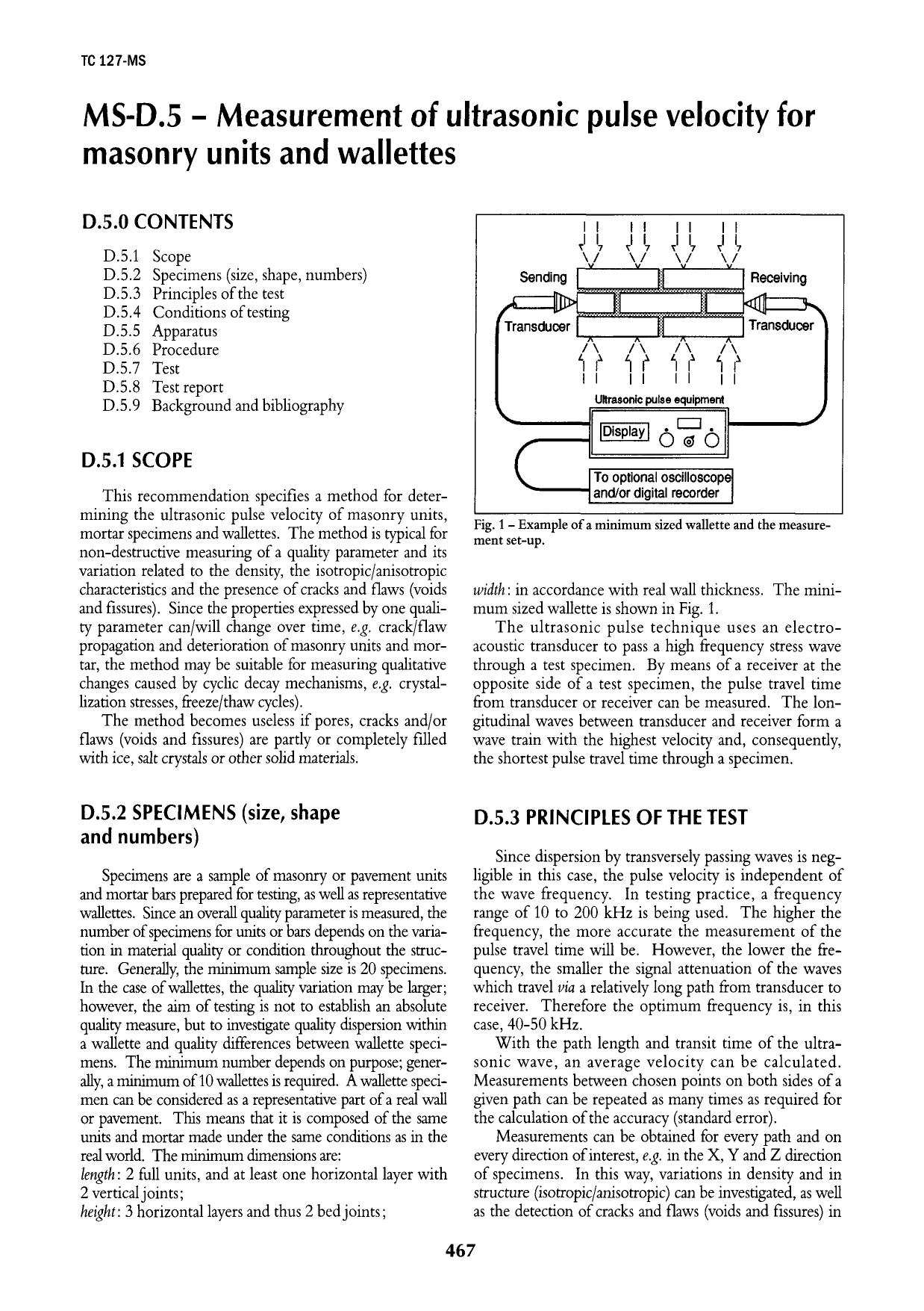 MS-D.5—Measurement of ultrasonic pulse velocity for masonry units and wallettes by Unknown