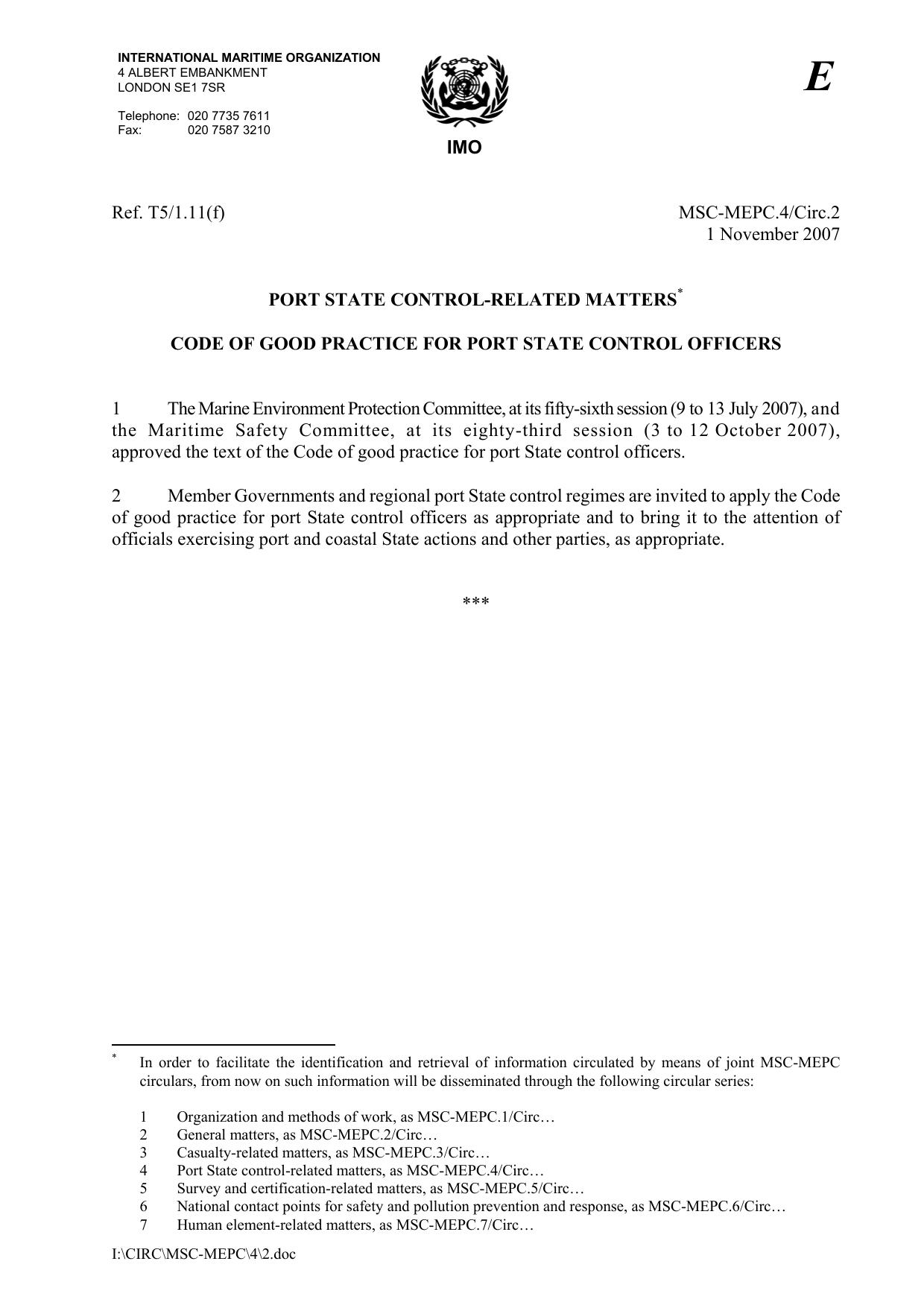MSC-MEPC.4Circ.2 - Code of Good Practice for Port State Control Officers by Unknown
