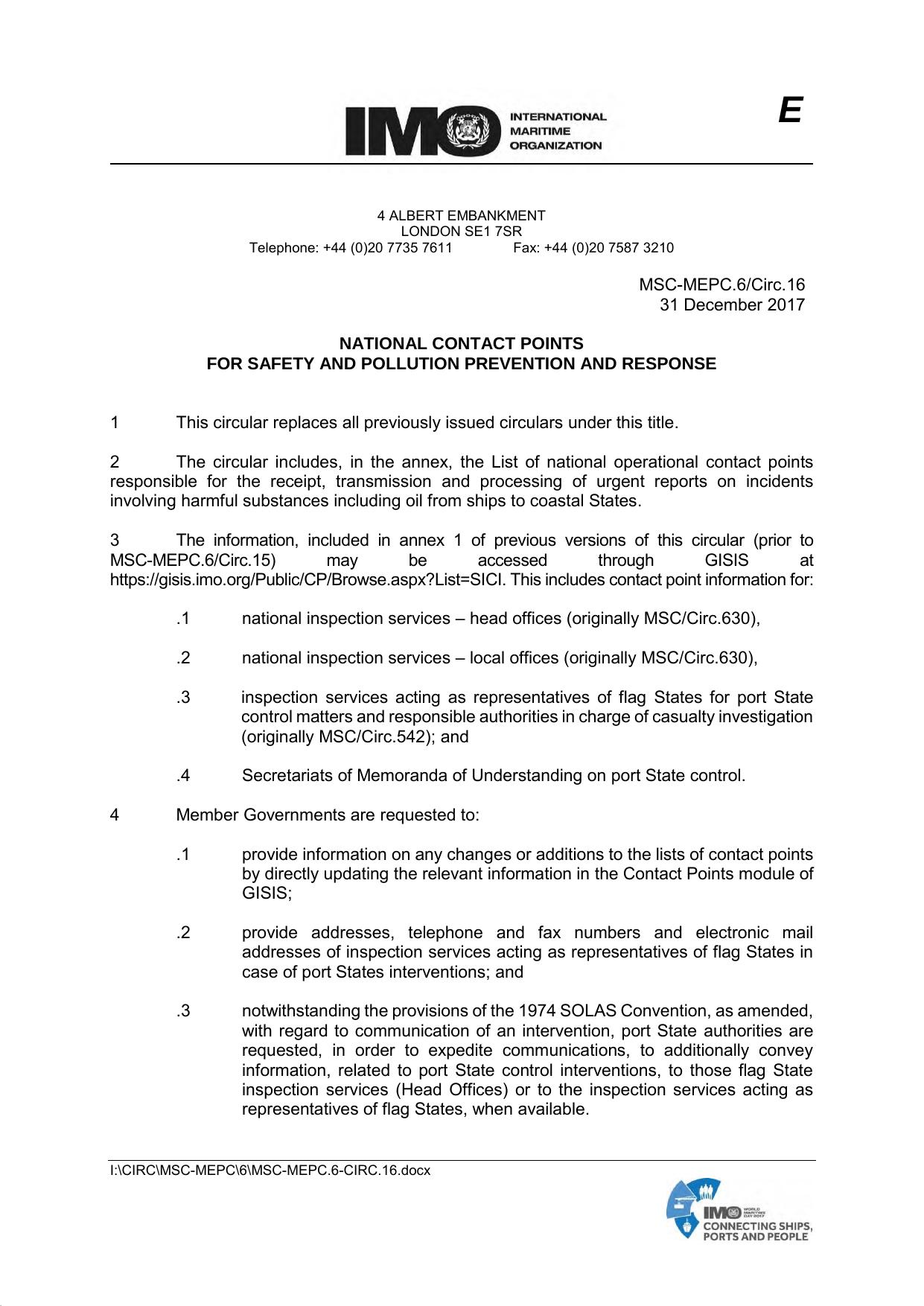 MSC-MEPC.6Circ.16 - National Contact Points for Safety and Pollution Prevention and Response by hakan ozt