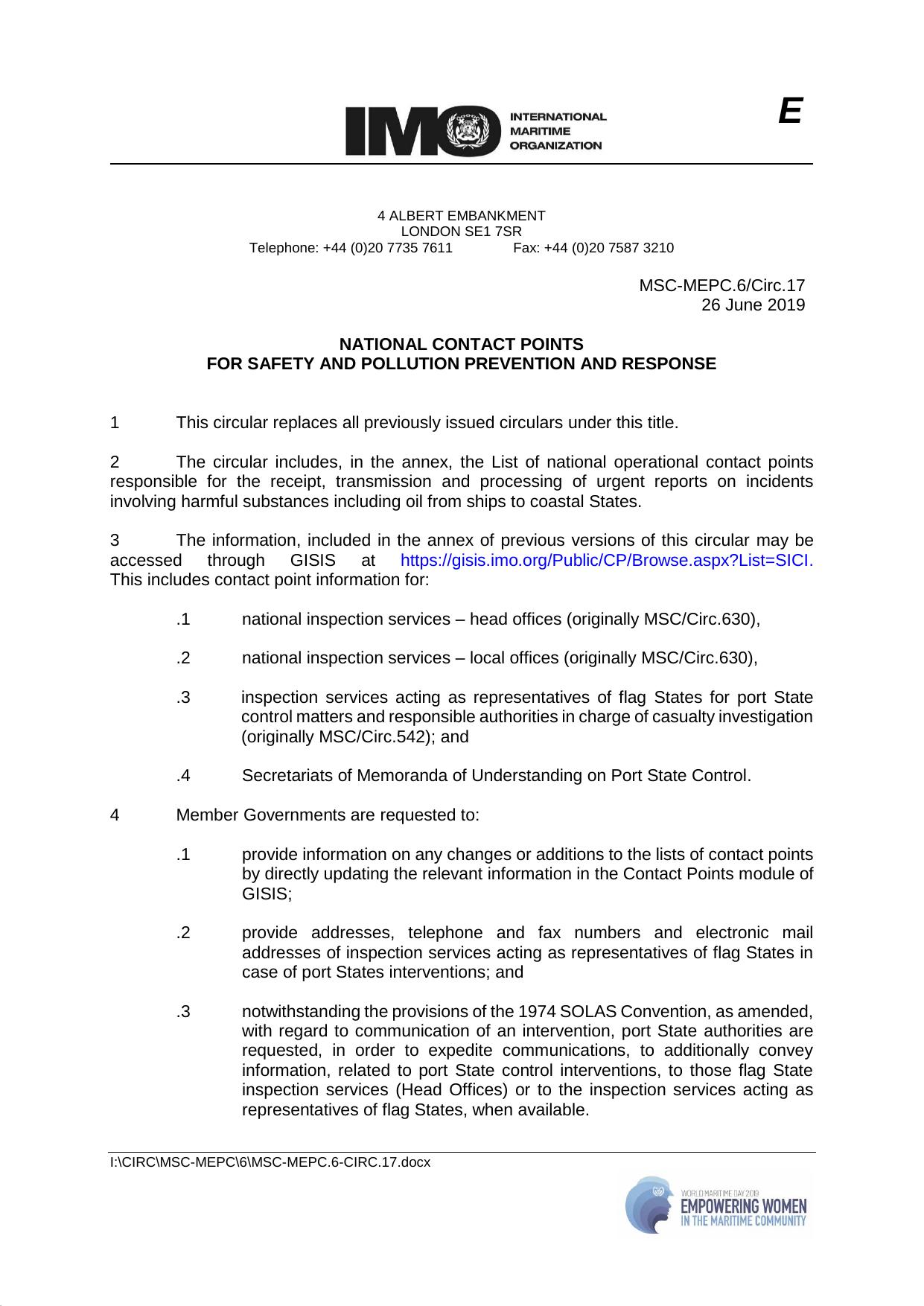MSC-MEPC.6Circ.17 - National Contact Points for Safety and Pollution Prevention and Response (Rev. 0619) by hakan ozt