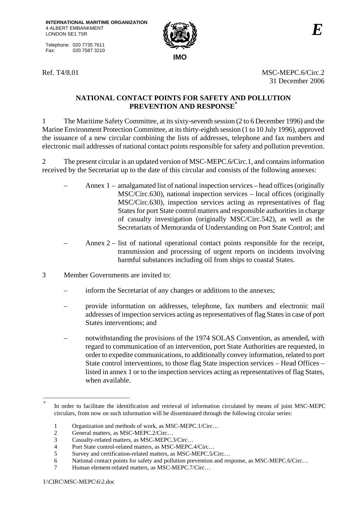 MSC-MEPC.6Circ.2 - National Contact Points for Safety and Pollution Prevention and Response by R4S
