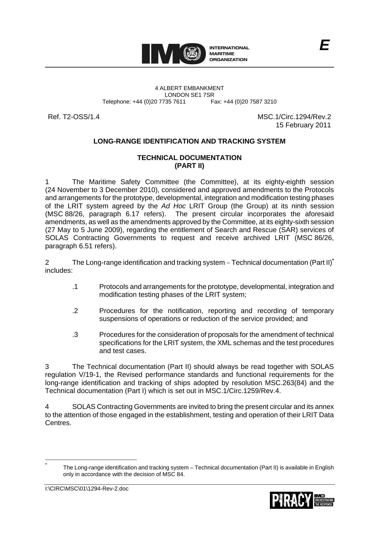 MSC.1Circ.1294Rev.2 - Long-Range Identification and Tracking System Technical Documentation - (Part II) by R4S
