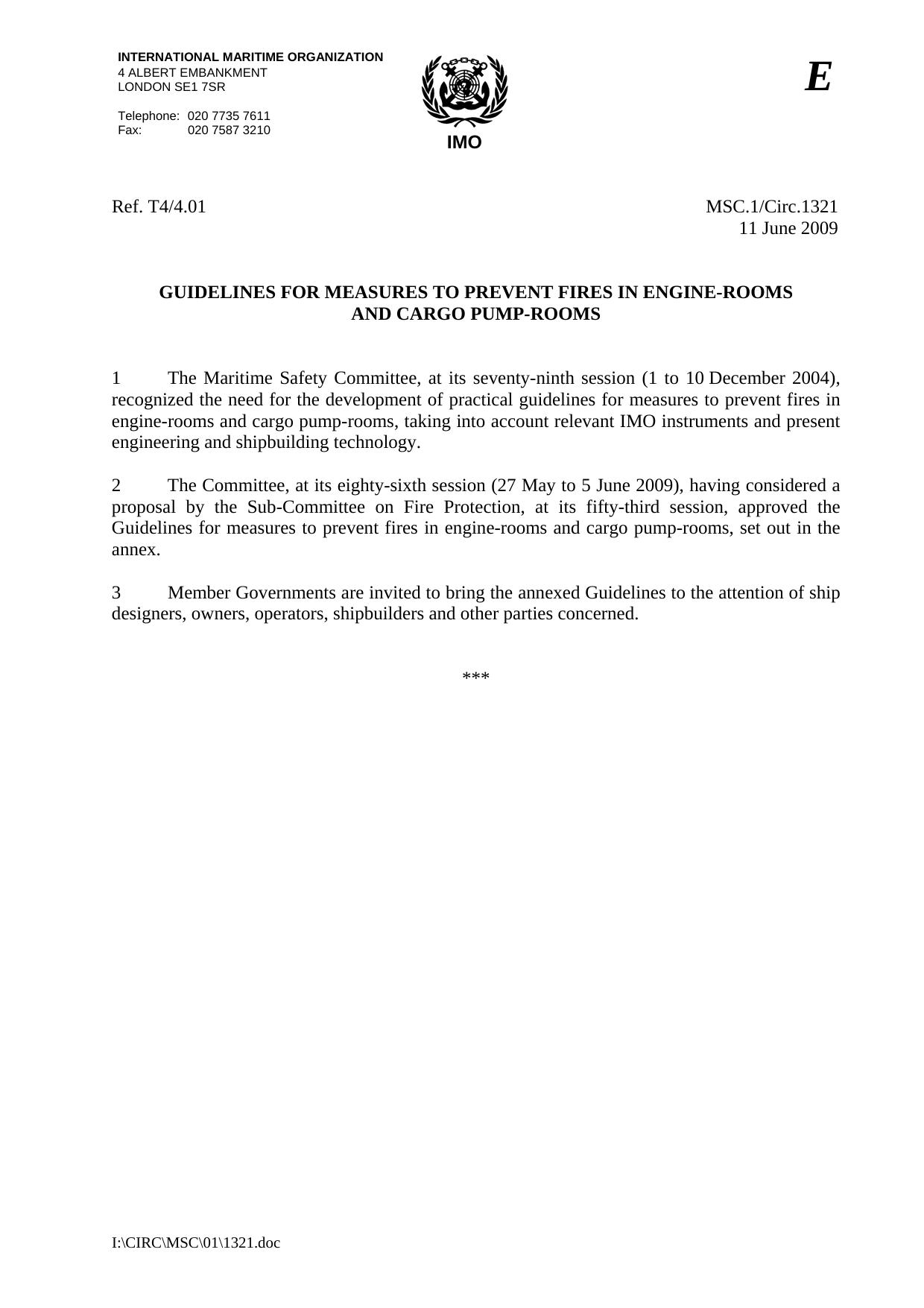 MSC.1Circ.1321 - Guidelines for Measures to Prevent Fires in Engine-Rooms and Cargo Pump-Rooms by R4S