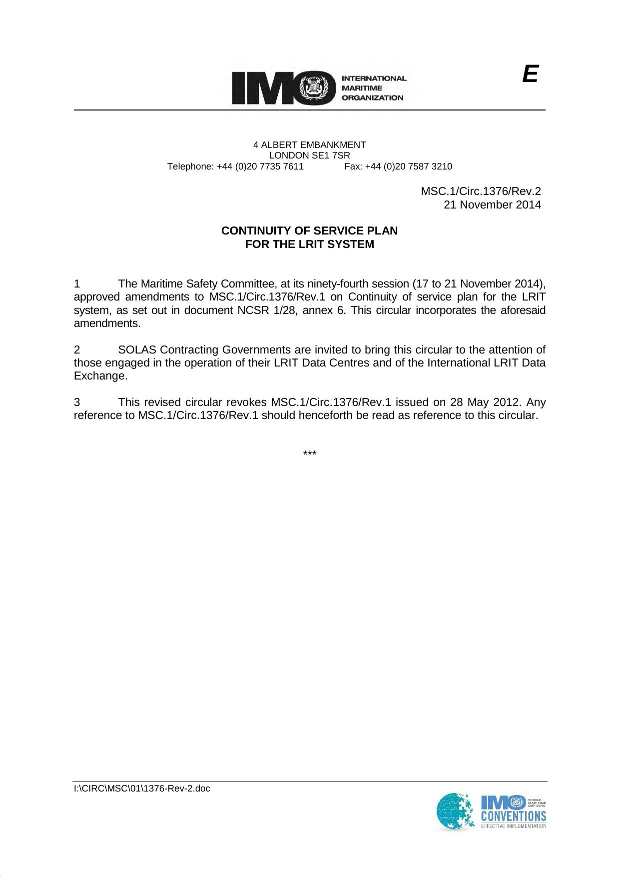 MSC.1Circ.1376Rev.2 - Continuity of Service Plan for the LRIT System by LDell
